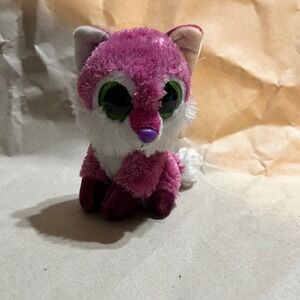 Wild Republic Small Plush Fox Magenta Pink Green Glitter Big Eyes 2013 Toy